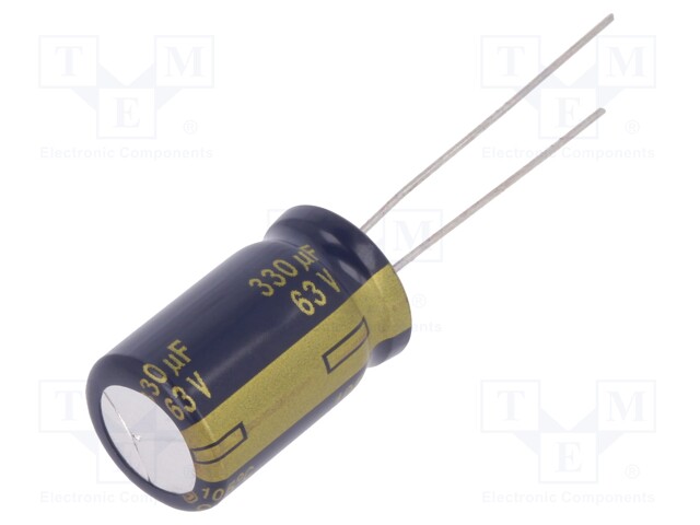 Capacitor: electrolytic; low impedance; THT; 330uF; 63VDC; ±20%