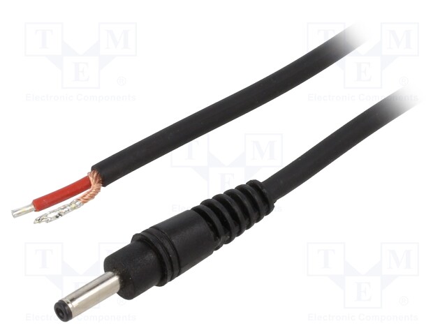 Cable; wires,DC 1,3/3,5 plug; straight; 1mm2; black; 1.5m
