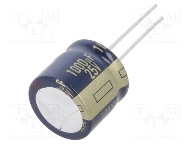 Electrolytic Capacitor, 1000 µF, 25 V, EEUFC Series, ± 20%, Radial Leaded, 5000 hours @ 105°C