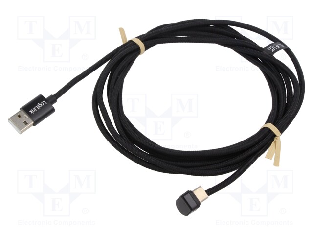 Cable; angular,USB 2.0; USB A plug,USB C plug; 3m; black; 480Mbps