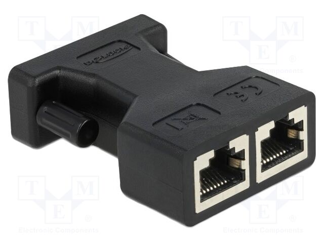 Adapter; D-Sub 15pin socket,RJ45 socket x2; black