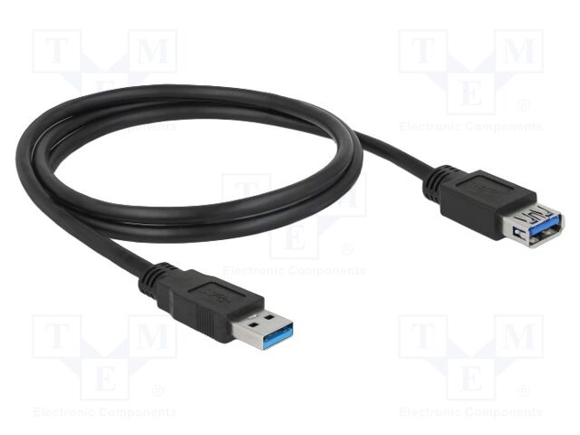 Cable; USB A socket,USB A plug; gold-plated; 1m; black; Cu; 5Gbps
