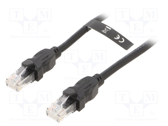 Patch cord; UTP; 6; Cu; PVC; black; 1m; RJ45 plug,both sides; 26AWG