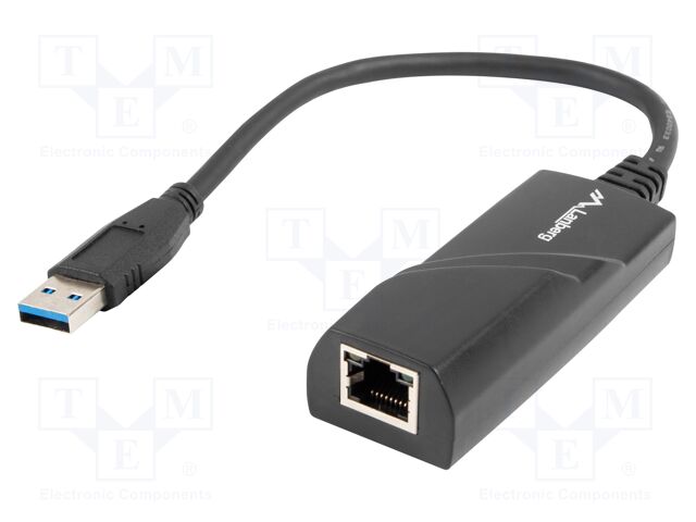 USB to Ethernet adapter; RJ45 socket,USB A plug; USB 3.0; black