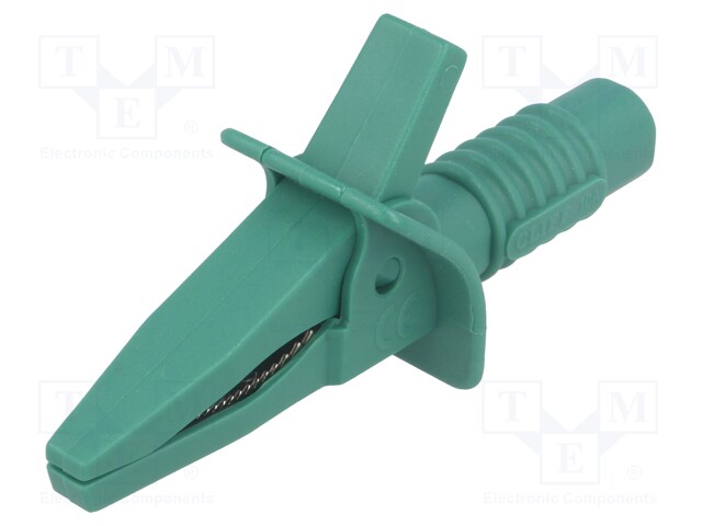 Crocodile clip; 10A; green; max.25mm; Connection: 4mm socket