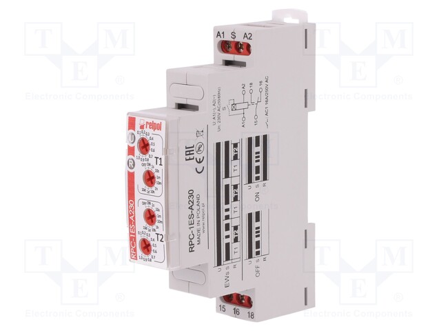 Timer; 1s÷10days; SPDT; 24VDC/16A,250VAC/16A; 230VAC; DIN; PIN: 6