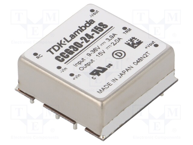 Converter: DC/DC; 30W; Uin: 9÷36V; 15VDC; Iout: 2A; 25.4x9.9x25.4mm