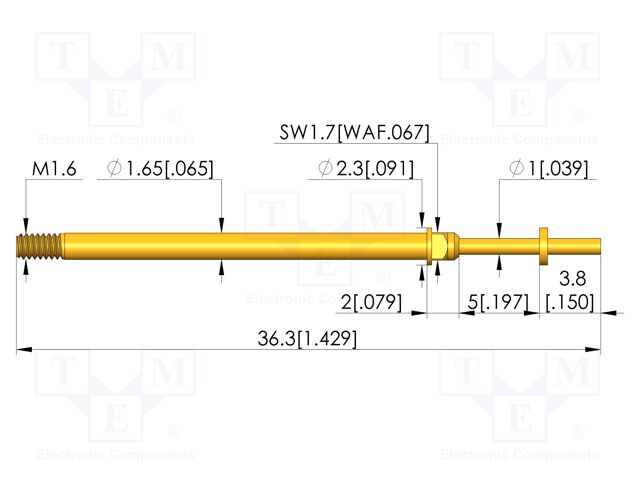 Test needle; Spring compression: 4mm; 5mm; 8A; CuBe; gold-plated