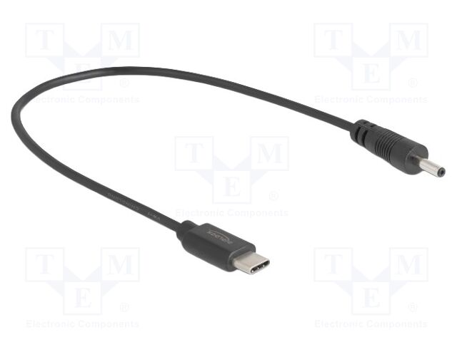 Cable; USB C plug,DC 3,0/1,1 plug; straight; black; 0.27m; black