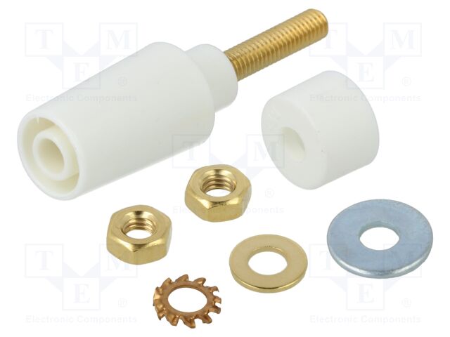 Socket; 4mm banana; 32A; 1kV; white; gold-plated; insulated