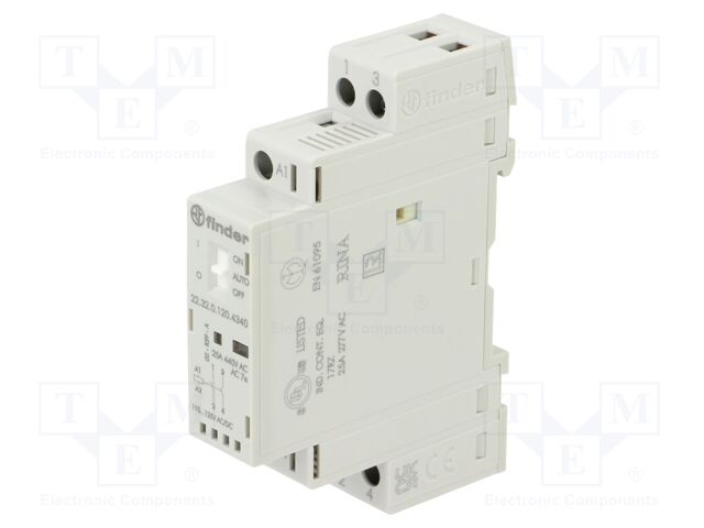 Contactor: 2-pole installation; 25A; 120VAC; 120VDC; NO x2; DIN