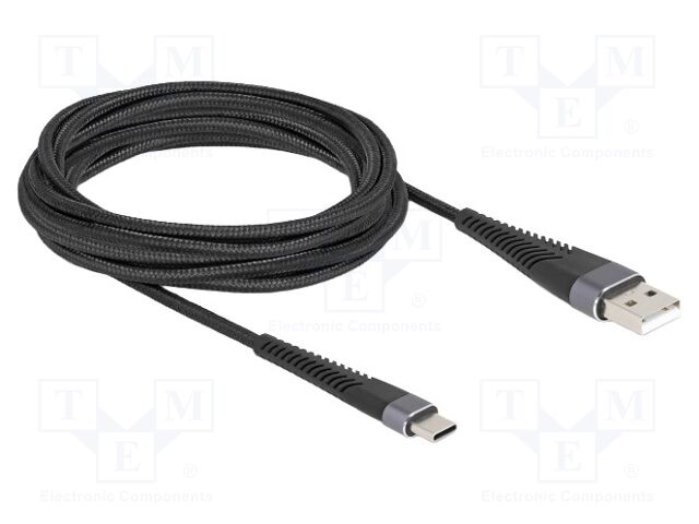 Cable; USB 2.0; USB A plug,USB C plug; 3m; black; 22AWG,30AWG