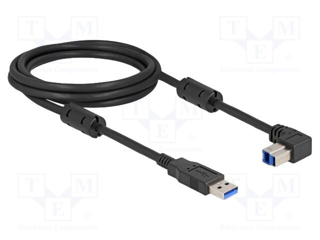 Cable; USB A plug,USB B plug 90° up/down; gold-plated; 2m; black