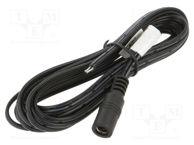 Cable; 2x0.52mm2; DC 5,5/2,1 socket; straight; black; 3m; -25÷70°C