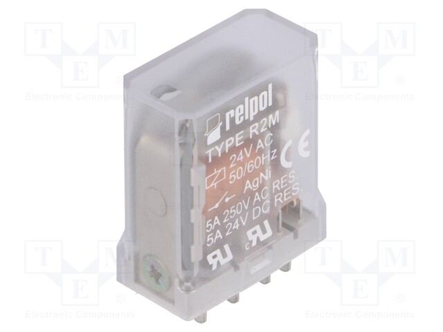 Relay: electromagnetic; DPDT; Ucoil: 24VAC; 5A/250VAC; 5A/24VDC