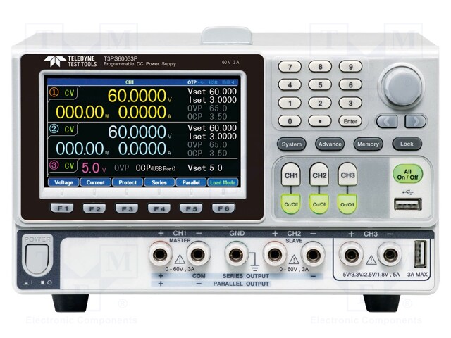 Power supply: programmable laboratory; 0÷60VDC; 0÷3A; 0÷60VDC