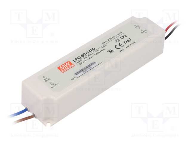 Power supply: switched-mode; LED; 58.8W; 9÷42VDC; 1400mA; IP67