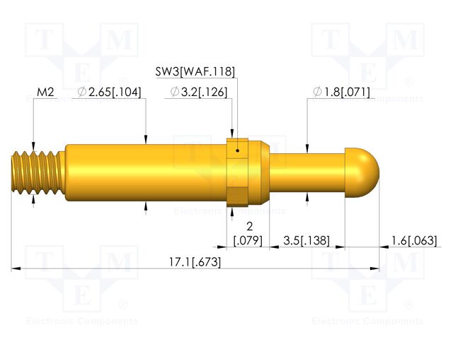 Test needle; Spring compression: 2.8mm; 3.5mm; 5A; CuBe; Ø: 2.3mm