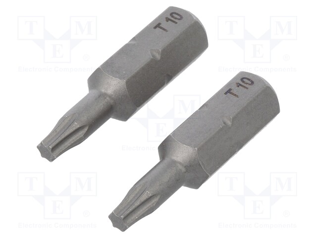 Screwdriver bit; TorxĀ®; TX10; Overall len: 25mm; 2pcs; STANDARD
