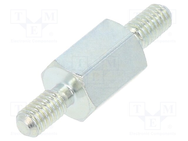 Screwed spacer sleeve; 8mm; Ext.thread: M3; hexagonal; steel; zinc