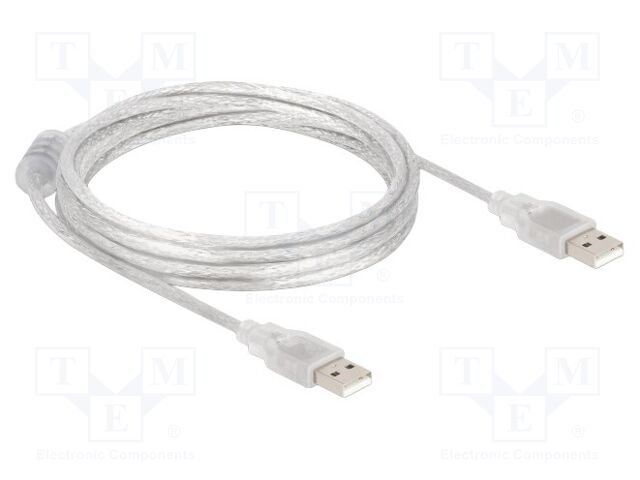 Cable; USB 2.0; USB A plug,both sides; 3m; transparent; 480Mbps