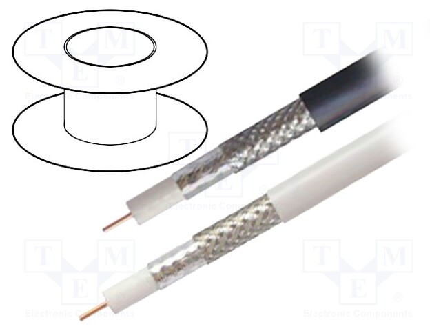 Wire: coaxial; H126,RG6; 1x75Ω; solid; Cu; FRNC; white; 500m; CPR: Dca