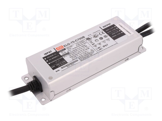 Power supply: switched-mode; LED; 75W; 53÷107VDC; 700mA; IP67; 800g