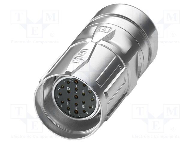 Connector: M23; plug; PIN: 19(16+3); crimped; straight; IP67; 8A,10A