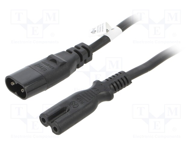 Cable; IEC C7 female,IEC C8 male; PVC; 2m; black; 2.5A; 250V