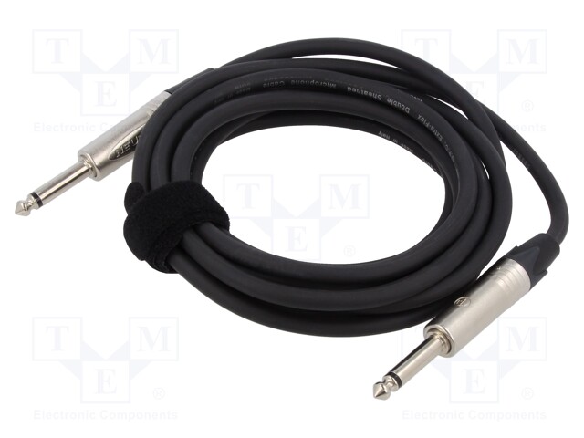 Cable; Jack 6,3mm 2pin plug,both sides; 3m; black; Øcable: 6mm