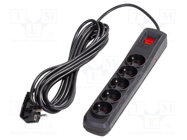 Plug socket strip: protective; Sockets: 5; 250VAC; 10A; black