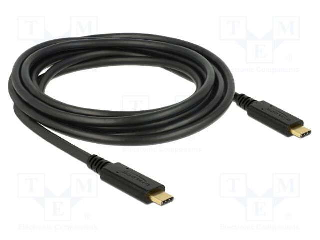 Cable; USB 2.0; USB C plug,both sides; 3m; black; 22AWG,30AWG