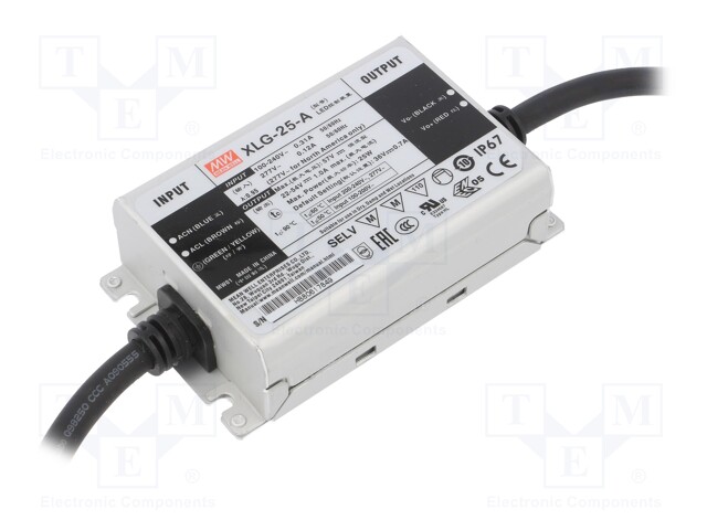 Power supply: switched-mode; LED; 25W; 22÷54VDC; 250÷1050mA; IP67