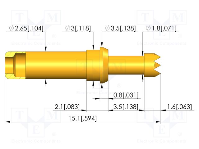 Test needle; Spring compression: 2.8mm; 3.5mm; 8A; CuBe; Ø: 2.3mm