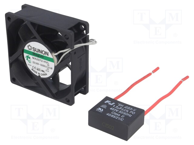 Fan: AC; axial; 230VAC; 70x70x25mm; 47.6m3/h; 30dBA; Vapo; 3800rpm