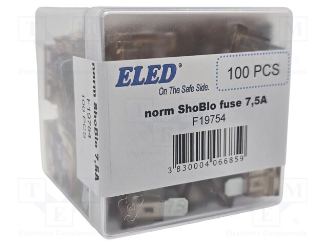 Fuse: fuse; 7.5A; 32VDC; automotive; 19.09mm; 19.09x5.12x18.87mm