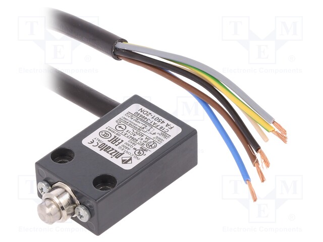 Limit switch; plunger; NO + NC; 10A; lead 2m; IP67; Mat: metal; 20mm