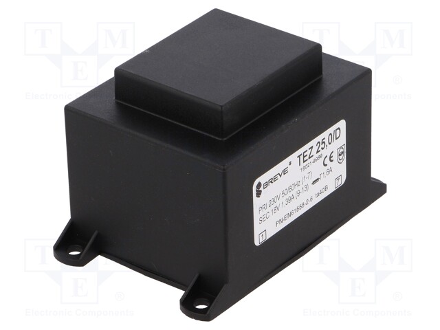 Transformer: encapsulated; 25VA; 230VAC; 18V; 1388.8mA; IP00; 650g