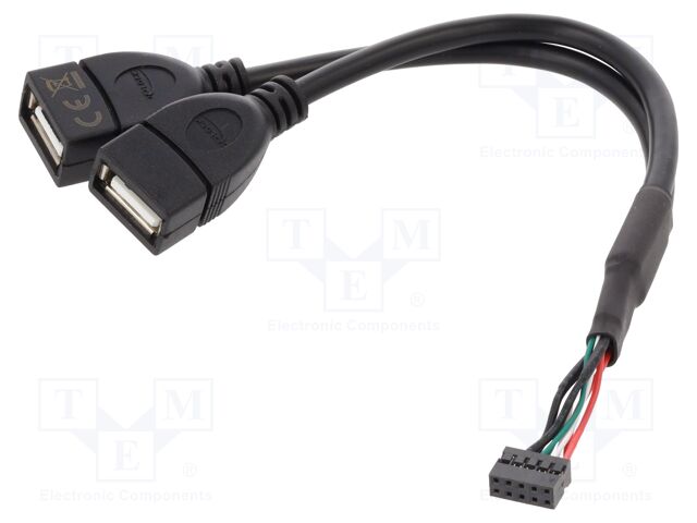 Cable; USB 2.0; USB A socket x2,10pin pin header; gold-plated