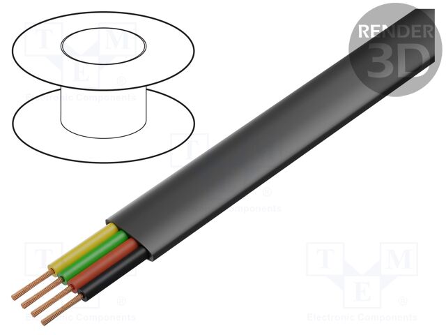 Wire; 4x26AWG; stranded; CCA; black; 100m; Shape: flat