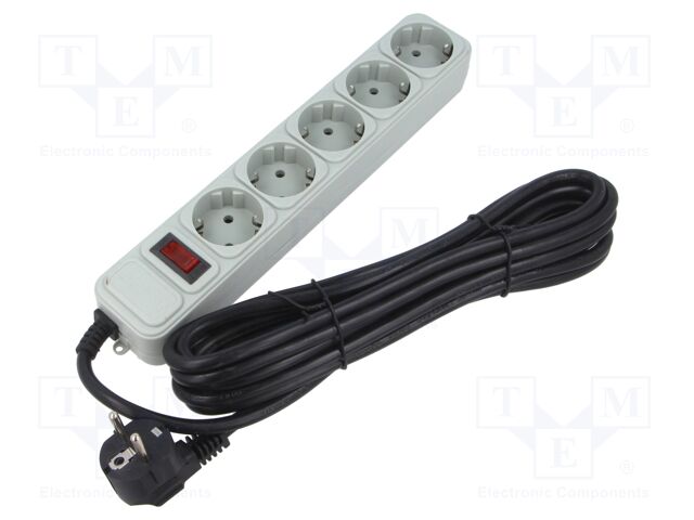 Plug socket strip: protective; Sockets: 5; 250VAC; 16A; white; 4.5m