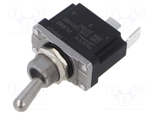 Switch: toggle; Pos: 2; SPST; OFF-ON; 16A/250VAC; 20A/24VDC