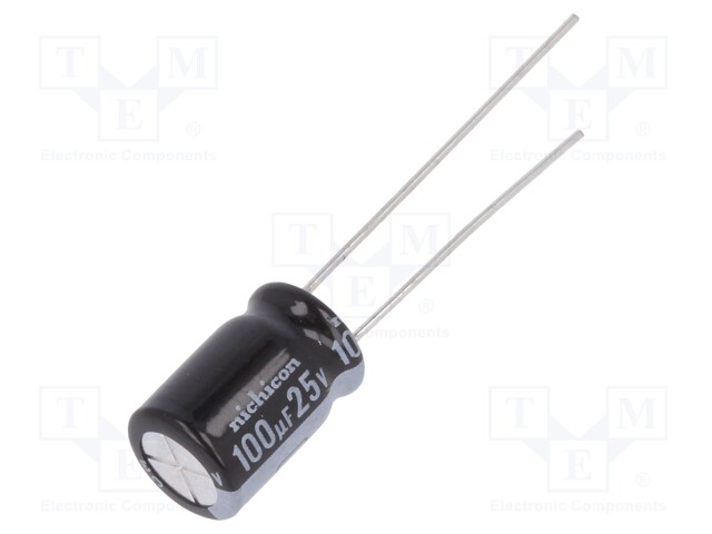 Capacitor: electrolytic; THT; 100uF; 25VDC; Ø8x11mm; Pitch: 3.5mm