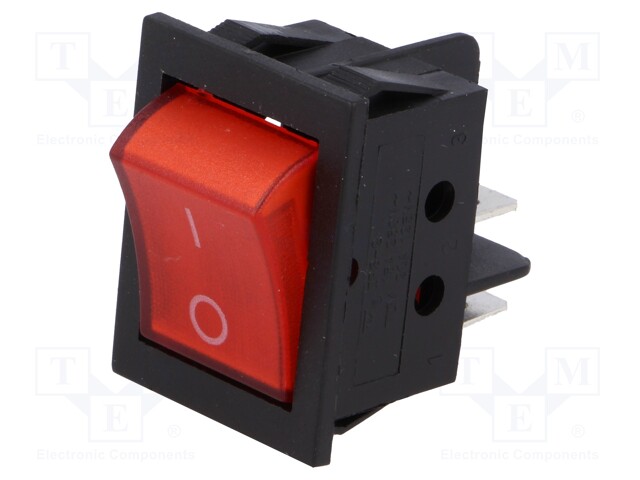 ROCKER; DPST; Pos: 2; OFF-ON; 15A/250VAC; red; neon lamp; 35mΩ