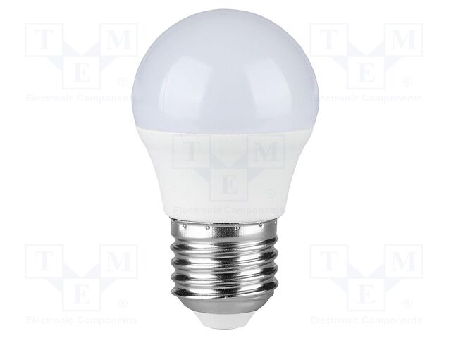 LED lamp; white cold; E27; 220÷240VAC; 600lm; P: 6.5W; 180°; 6500K