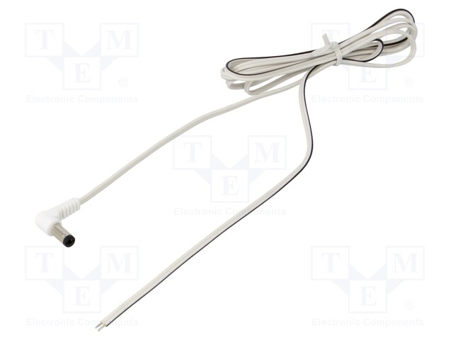 Cable; wires,DC 5,5/2,1 plug; angled; 0.35mm2; white; 1.5m