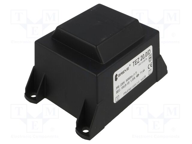 Transformer: encapsulated; 20VA; 230VAC; 15V; 1333.3mA; IP00; 600g