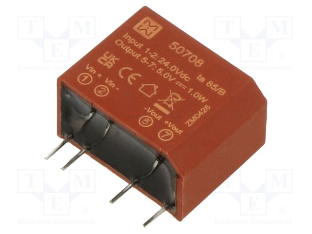 Converter: DC/DC; 1W; Uin: 21.6÷26.4VDC; Uout: 5VDC; Iout: 200mA; PCB