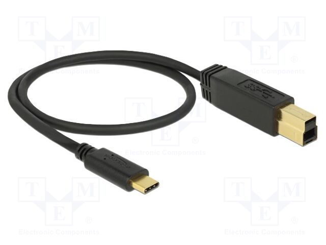 Cable; USB B plug,USB C plug; 0.5m; black; 24AWG,30AWG; 10Gbps