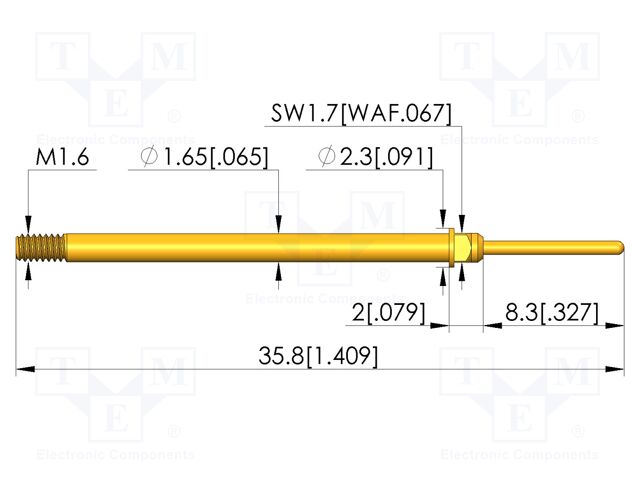 Test needle; Spring compression: 4mm; 8mm; 5A; CuBe; gold-plated